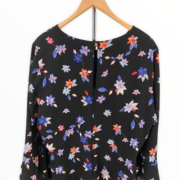 Eliza J Black Floral Ruffle Trim Sheath Flared Cuff Keyhole Back Dress size 16W - Picture 7 of 14